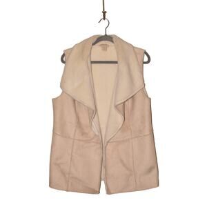 CHICO'S $139 Faux Suede Cozy Open Vest Beige White Chico's 2 / US Large